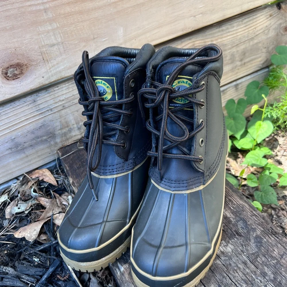 Kids Waterproof Black and Tan Duck Boots - Rugged Lace-Up Winter Boots